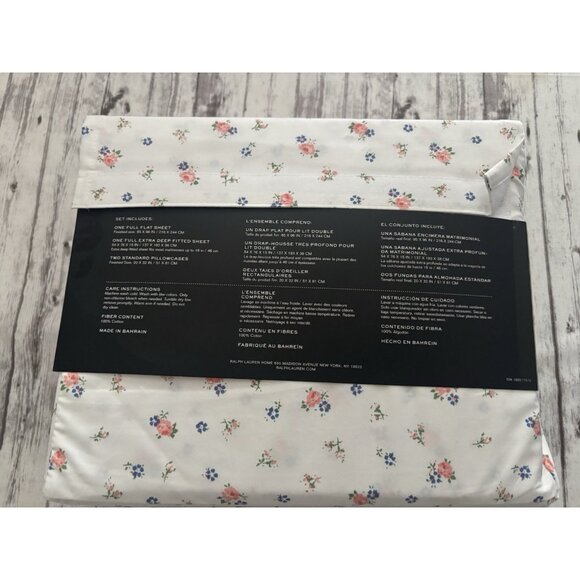 NEW 4pc Ralph Lauren Full Sheet Set Cottage Petite Florals Blue & Pink Roses - Picture 4 of 7